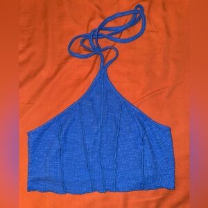 Princess Polly blue halter crop top